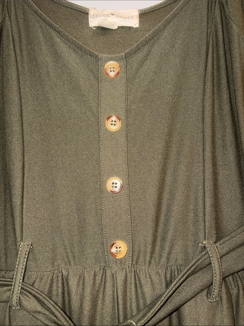 Derek Heart Olive Puff-Sleeve Wide-Leg Jumpsuit with Ring-Belt - Picture 5 of 12